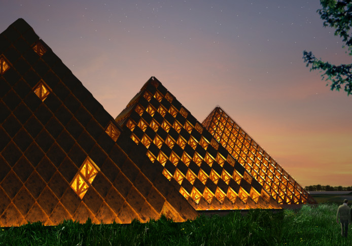 坂茂公布“猫头鹰威士忌酒厂”方案，三座木结构“金字塔”挑战光