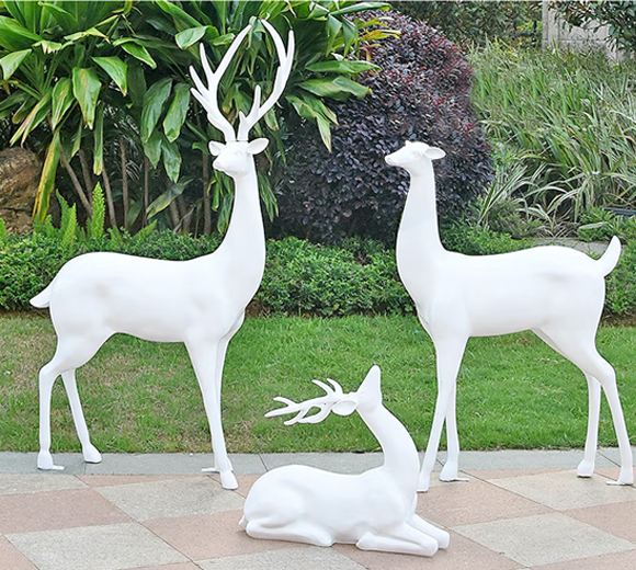 良泽玻璃钢梅花鹿摆件户外园林景观动物雕塑小区售楼部麋鹿装饰小品 XL1207A-1号白色公鹿