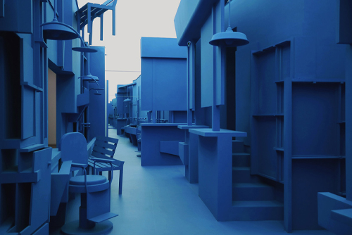 九层塔的蓝色塔基，深圳 / 室内