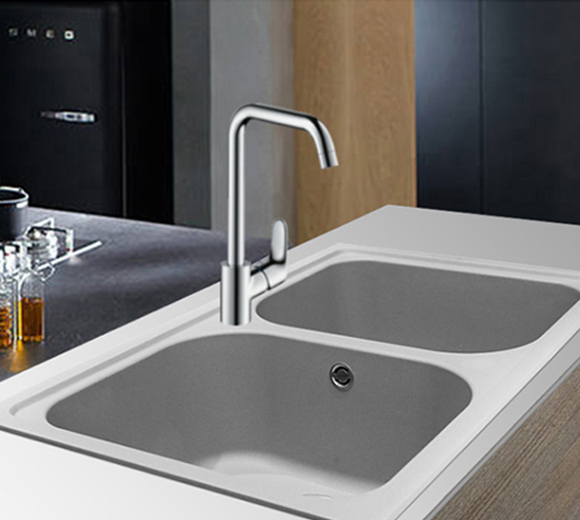 汉斯格雅花岗岩厨房水槽加大加厚洗碗池洗菜盆石英石双槽龙头套餐