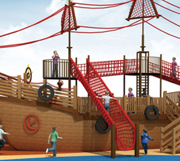 大型户外娱乐设施木质海盗船儿童主题公园设计木制海盗船滑梯定做