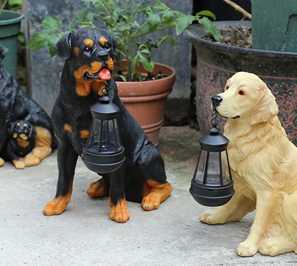 花园装饰 庭院摆件 别墅户外太能灯园艺装饰树脂动物仿真小狗摆件 带灯狗黄