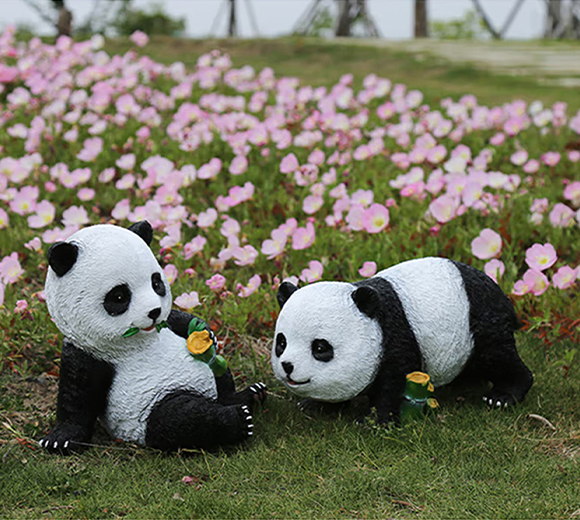 鸿日光辉 花园装饰 庭院摆件 户外草坪园林雕塑树脂工艺品动物仿真熊猫摆件 新款熊猫一套5只