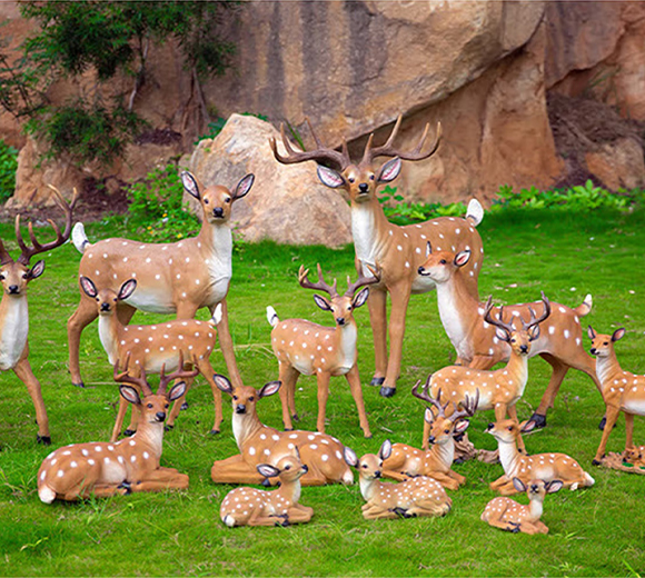 鸿日光辉 庭院户外花园林动物装饰品树脂玻璃钢仿真梅花鹿雕塑摆件 大号卧鹿一对