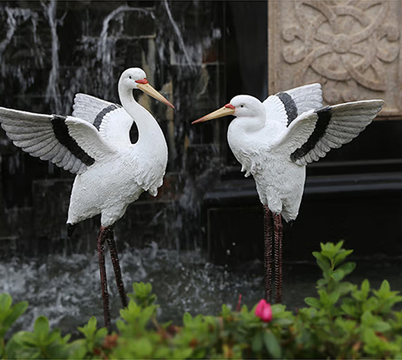 户外花园庭院假山鱼池装饰造景仿真动物仙鹤树脂白鹭工艺品摆件 回头
