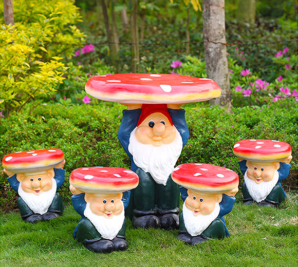 金福喜 园林蘑菇冰激凌蛋糕摆件花园桌子凳子装饰品庭院户外雕塑幼儿园景观