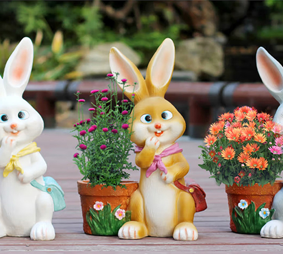 金福喜 花园卡通兔子雕塑玻璃钢摆件幼儿园小区公园景观装饰小品盆栽