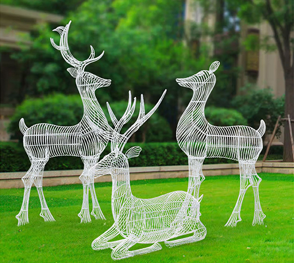 金福喜 户外园林景观不锈钢长颈鹿雕塑钢丝摆件酒店花园售楼部装饰