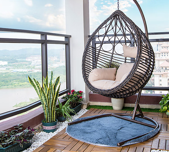 北欧吊篮藤椅阳台摇篮椅家用吊兰椅子秋千室内懒人藤编悬挂摇篮椅 雅迪吊篮+45cm编藤玻璃茶几