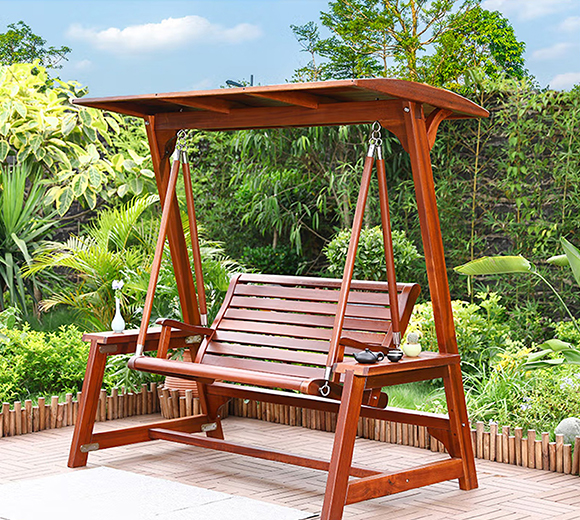 秋千户外双人实木秋千休闲防腐木成人吊椅阳台成人花园庭院秋千 三代豪华菠萝格木秋千-红褐色