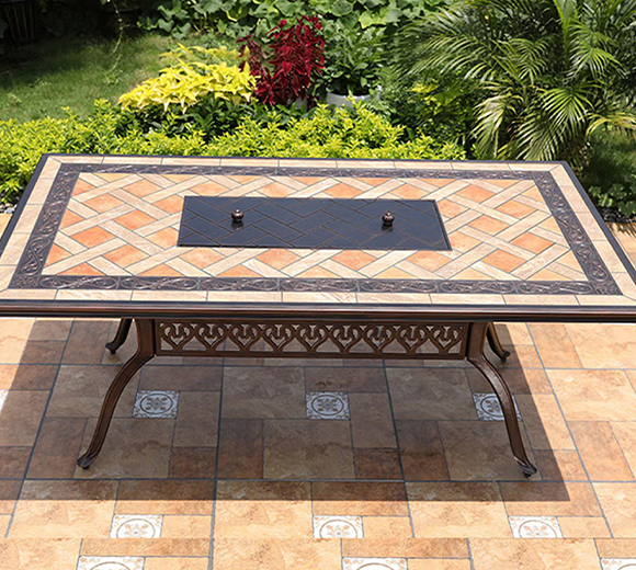 户外烧烤桌子家用电烧烤炉木炭火盘庭院花园BBQ餐桌防水铸铝 镜面炭烤长桌(160*80CM)