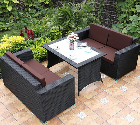 户外藤沙发茶几组合藤编沙发阳台藤桌椅庭院露天酒店休闲家具 编藤沙发2椅+120cm编藤钢化玻璃长桌 组合