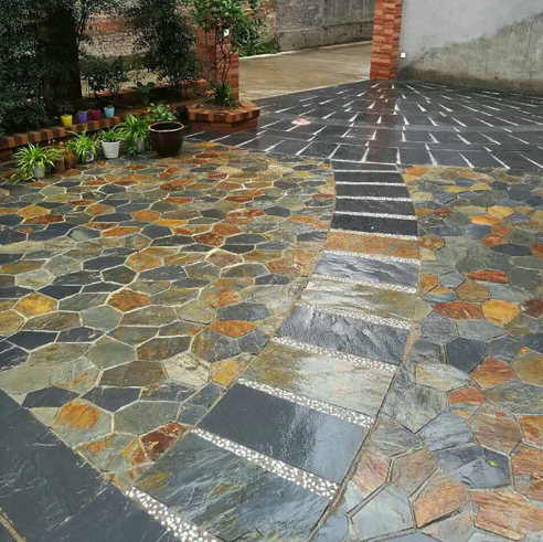 冰裂纹青石板耐滑铺地石园林复古多边形青石板冰裂纹青石板墙面砖